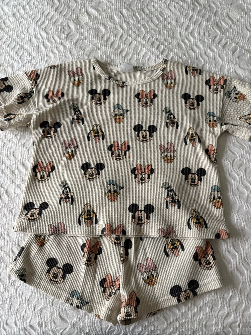Kids Cream Cartoon Character Short Pajama Set